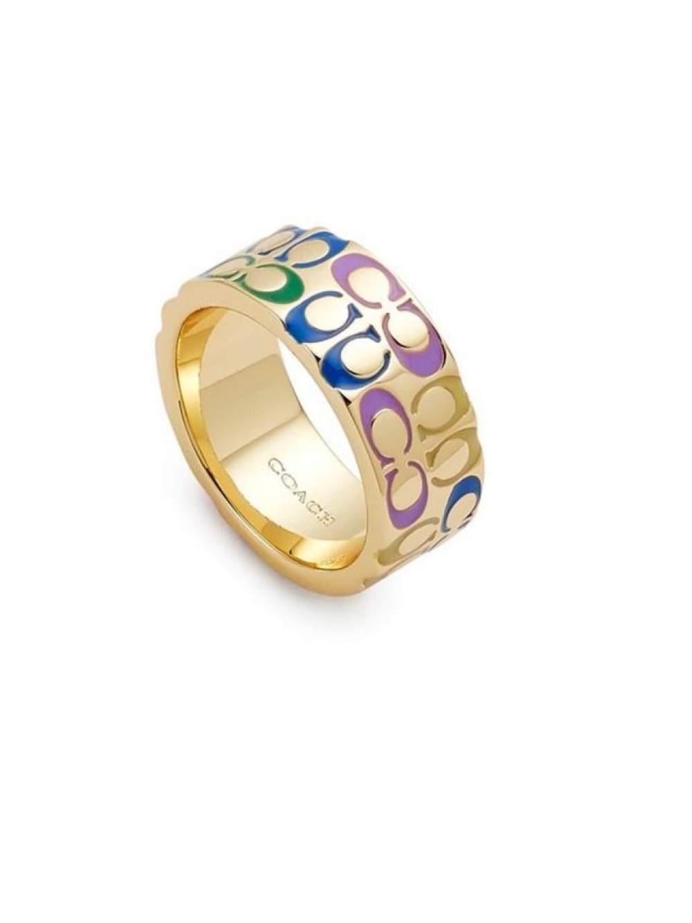 Coach Quilted C Multicolor Enamel Logo Ring Size 6